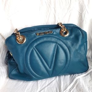 Valentino Mario Teal Blue Leather Shoulder Bag